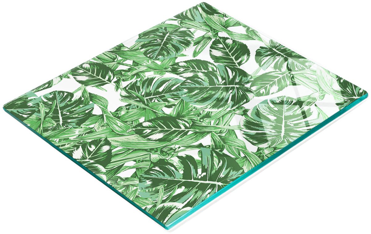 Keukenplank van gehard glas met decoratief bladmotief, 60x52 cm