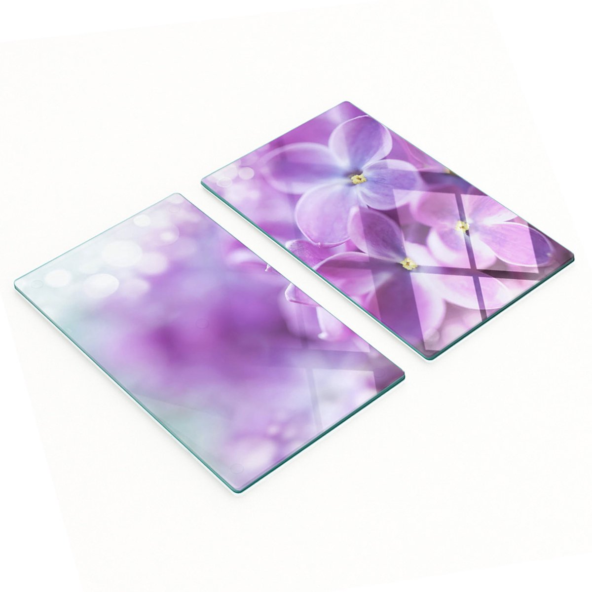 Decoratieve snijplanken van gehard glas met paarse bloemen, 2x30x52 cm