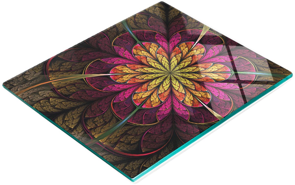 Glazen snijplank met fractale bloemmotieven 60x52 cm