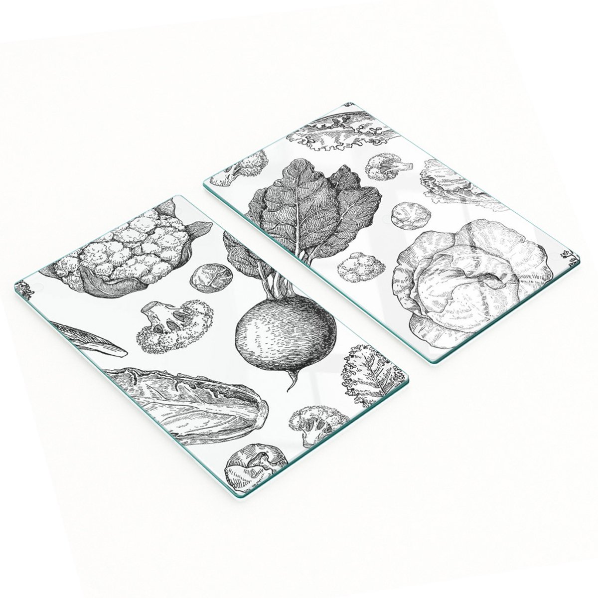 Keukenplanken van gehard glas met afbeeldingen, 2 stuks, groenten, 2x30x52 cm