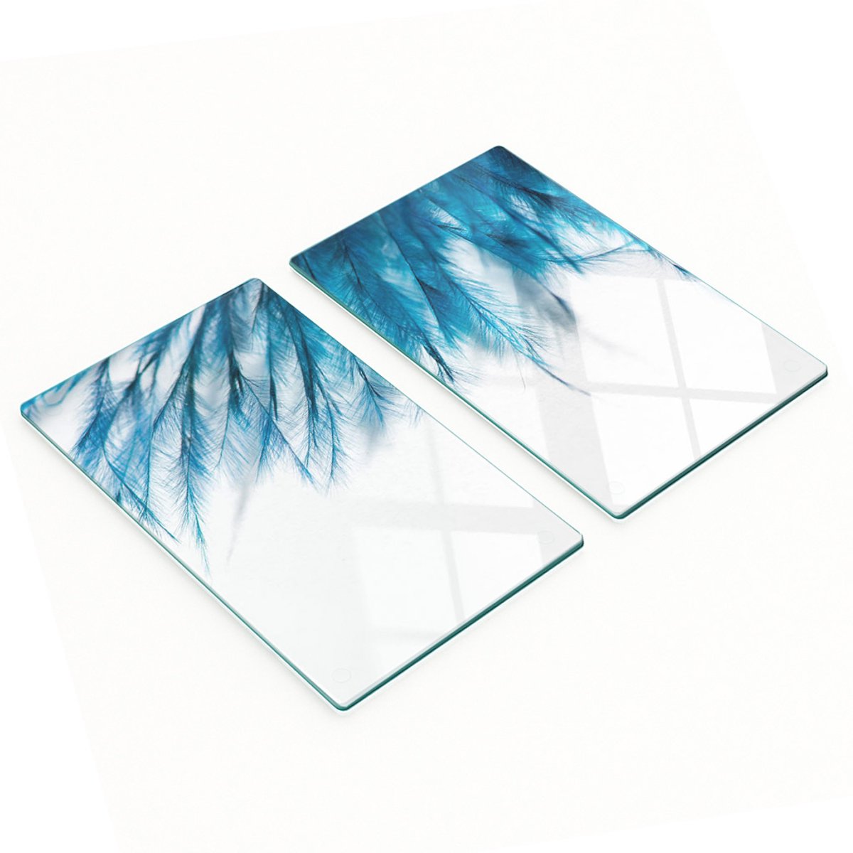 Stijlvolle en duurzame glazen borden met blauwe verenprint, 2x30x52 cm