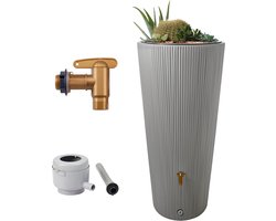 4rain VASO 2in1 DECOR regenton 220 L zinkgrijs incl. kunststof uitloopkraan en regenpijp aansluiting