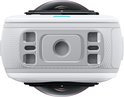 Witte Insta360 X5 action camera, bovenaanzicht met dubbele lens.
