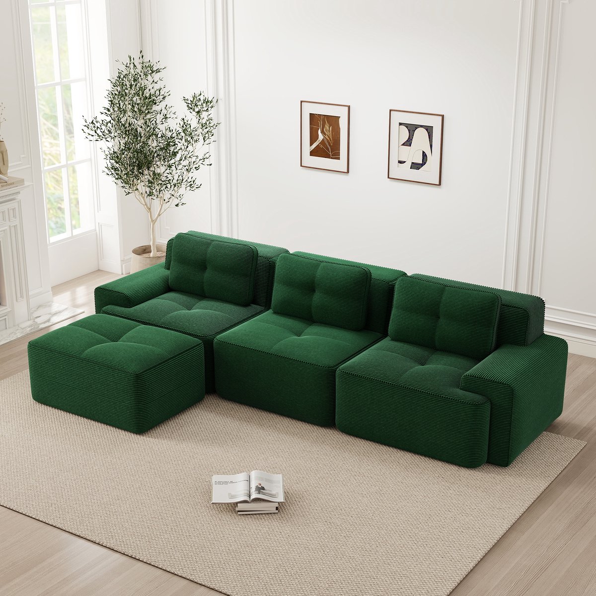 MIVRAY Modulaire Hoekbank Met Ottoman - Diepe Zitting 74 Cm - Wolkenzacht Comfort - Voor W