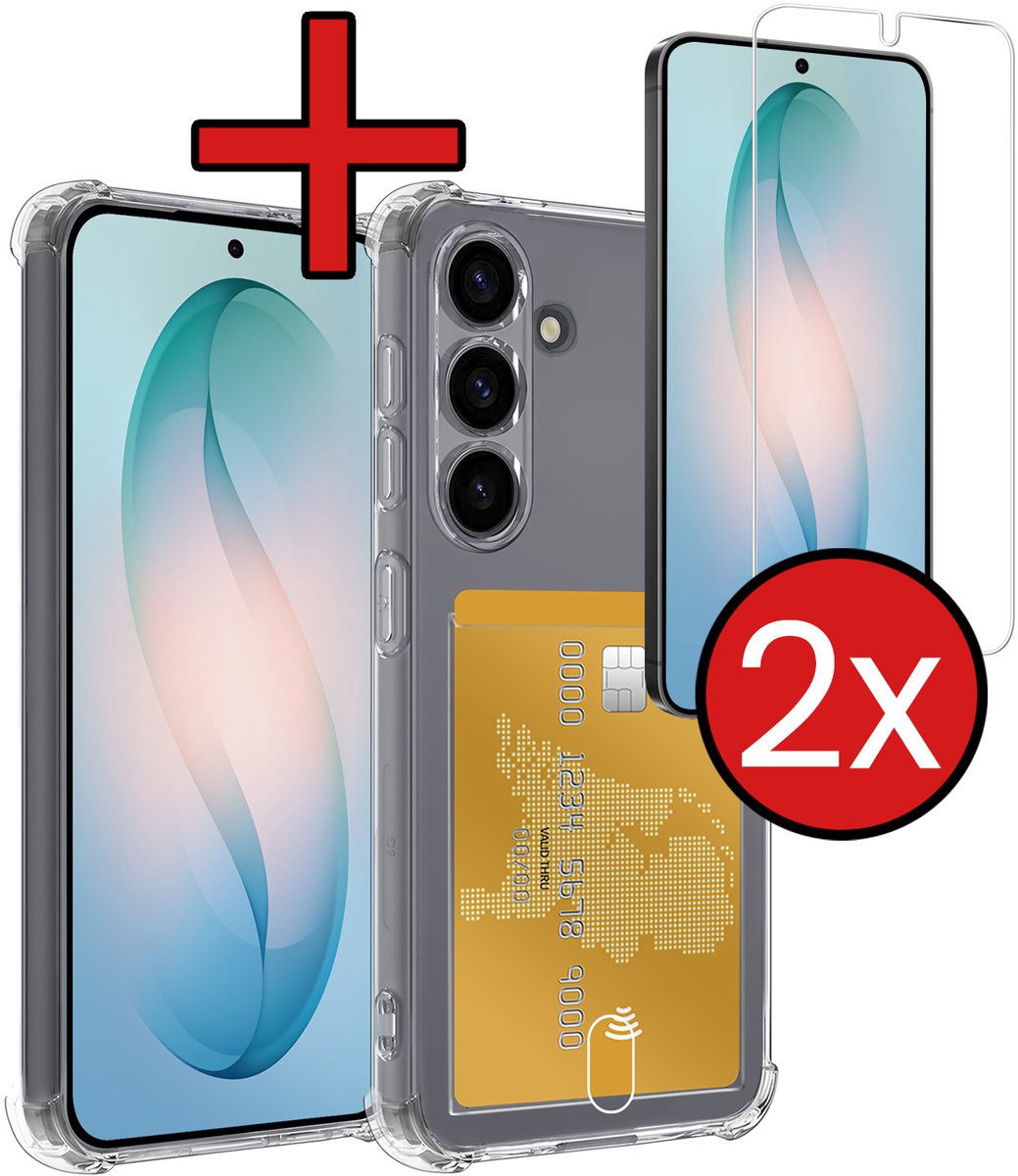 Hoesje - Geschikt voor Samsung Galaxy S26 Plus - Met 2x Screenprotector - Pashouder - Kaarthouder - Back Cover - Telefoon Hoes Shockproof - Siliconen Case - Shock Proof - Pasjes Houder - Telefoonhoes - Transparant