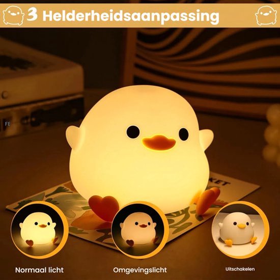 Kinder-LED-nachtlampje, siliconen eendje als bedlampje, dimbaar en met timer, LED-nachtlampje voor tijdens het voeden, geschikt voor kinderen, een geweldig cadeau voor kinderen. van kinder — afbeelding 5