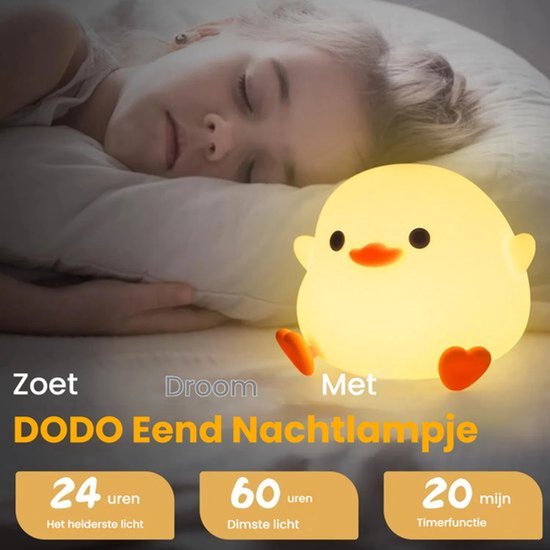 Kinder-LED-nachtlampje, siliconen eendje als bedlampje, dimbaar en met timer, LED-nachtlampje voor tijdens het voeden, geschikt voor kinderen, een geweldig cadeau voor kinderen. van kinder — afbeelding 4
