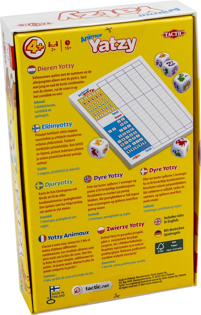 Tactic Dieren Yatzy – Bordspel – Compacte Editie – Dobbelspel voor Jong en Oud – Vanaf 4 Jaar – 2 of Meer Spelers — afbeelding 2