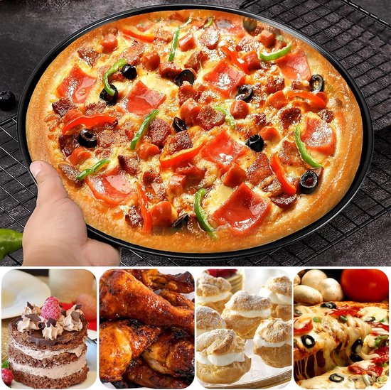 Pizza bakplaat 20 cm - Set van 4 ronde roestvrijstalen pizzavormen voor pizza en cake - Zwart — afbeelding 5