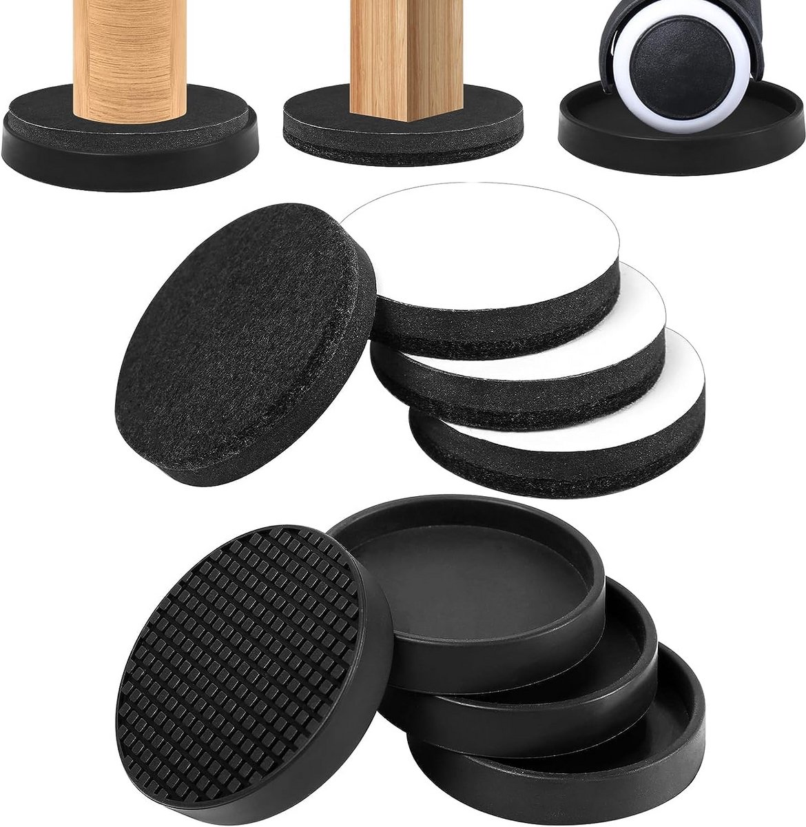Ronde Meubel Pads - Viltglijders - Vloeren Beschermen - Antislip Rubber - 89mm Diameter - Bruin
