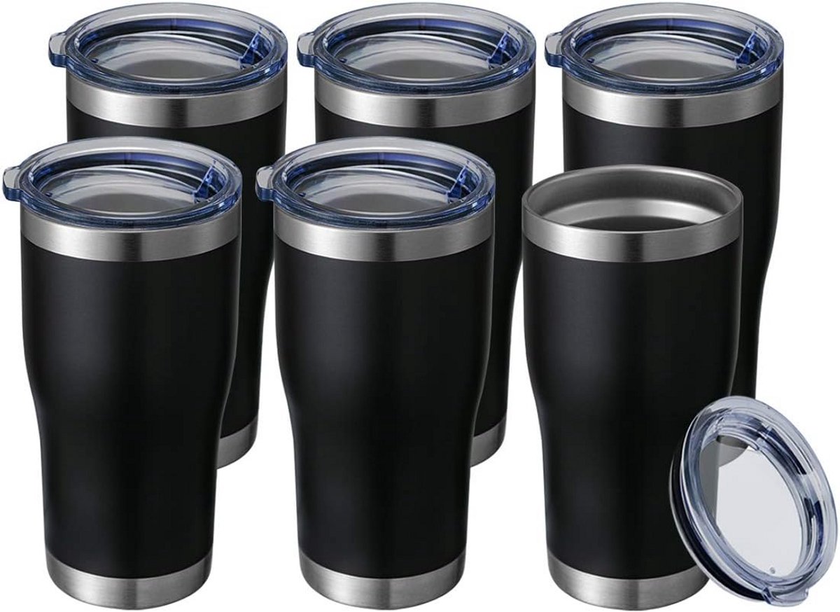 RVS 20oz Isolatiewaarde Tumbler Curve (6 Stuks) - Lekvrije Reismok voor Warm & Koud