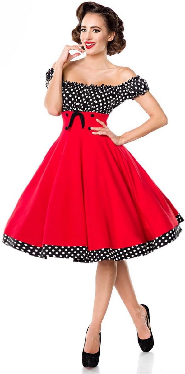 Schoudervrije Swing Jurk Dames Midi Zwart Wit