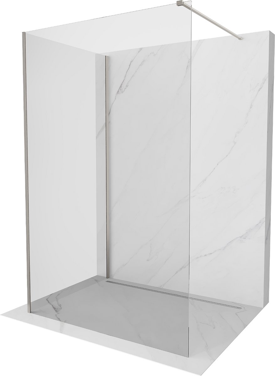 Mexen Kioto douchewand Walk-in 140 x 75 , transparant, geborsteld nikkel - 800-140-212-97-00-075