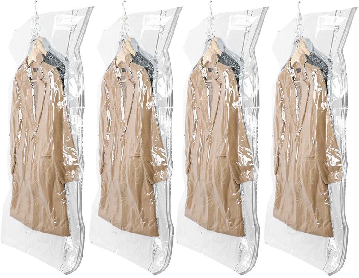 4 stuks vacuümzakken - Hangende vacuümzakken voor kleding - Kleding opbergen en organiseren - Geschikt voor kleding, jassen, pakken, jurken en bovenkleding - Afmeting 70*105 cm