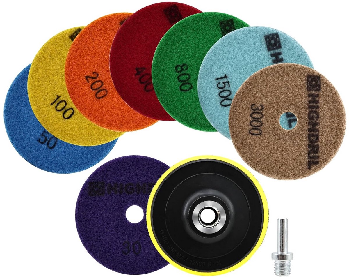 Diamant Polijstschijven Set (8 Delen) 100mm voor Graniet, Marmer en Steen - Inclusief M14 Onderlegger