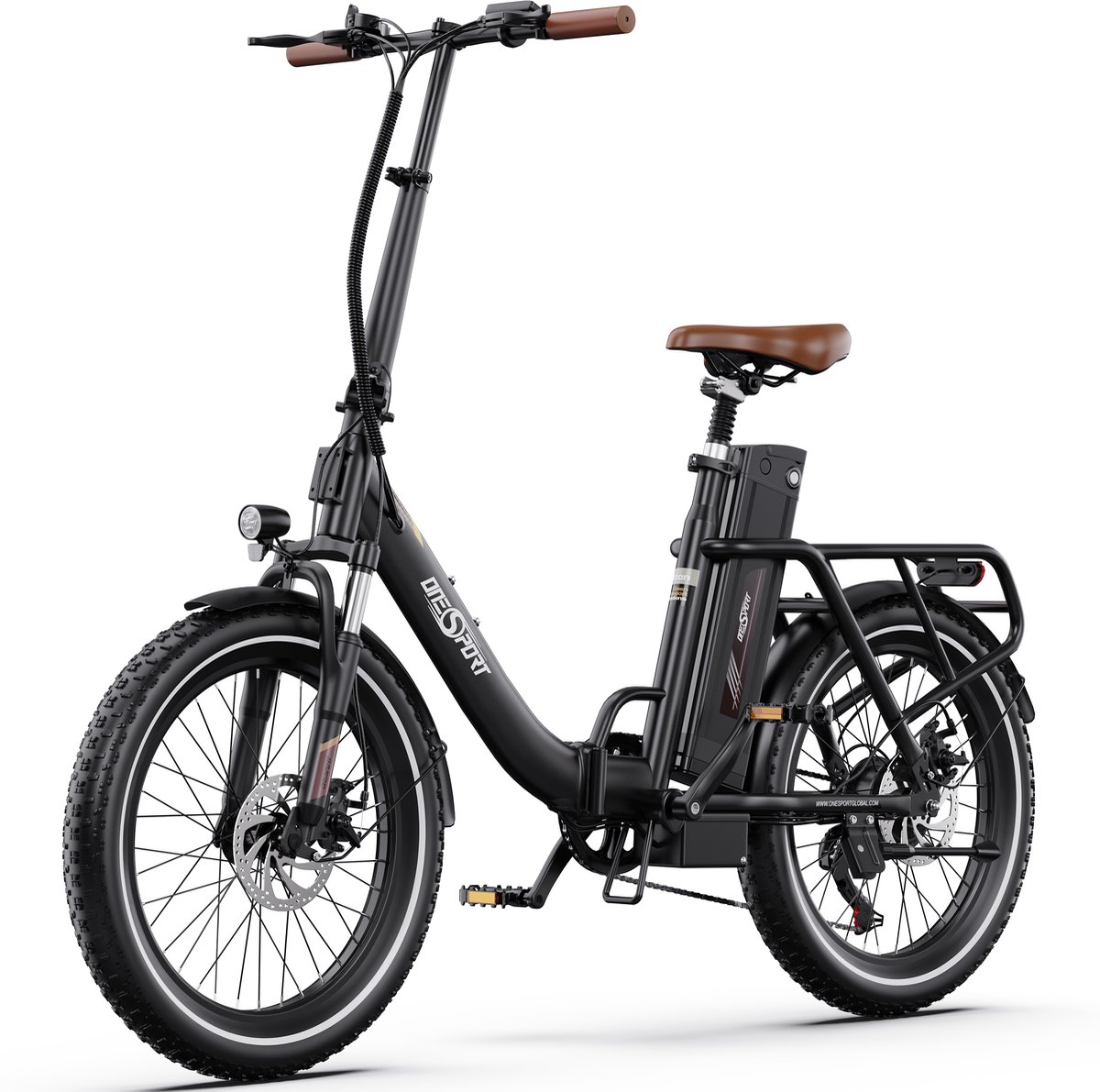 ONESPORT Vouwbare Elektrische Fiets – Max. 90 km Bereik – 816Wh Accu – 20” Banden – Shimano 7 Speed – Schijfremmen – Zwart