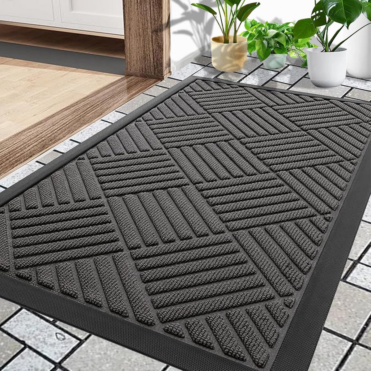 Buitendeurmat 80 x 120 cm antislip vuilvanger weersbestendig plat rubber | donkergrijs