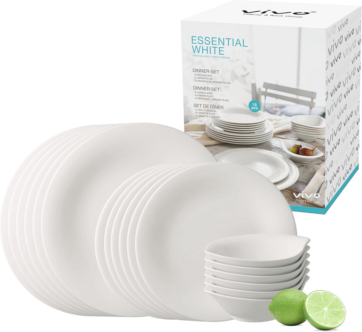 Servies Set Ontbijt 12-delig Wit Porselein voor 4 Personen