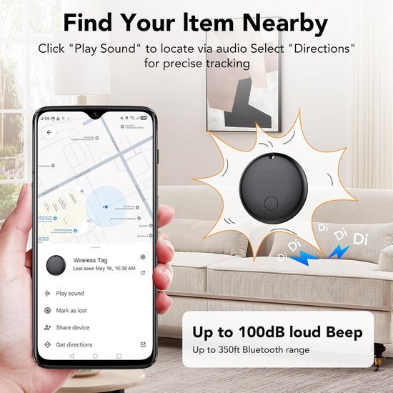 Blynk GPS Tracker – Geschikt voor Apple (Find My) en Android – Met geluid – Bluetooth Tracker – Sleutels, Fiets, Auto, Kat, Hond & Kind – Key Finder - Zwart
