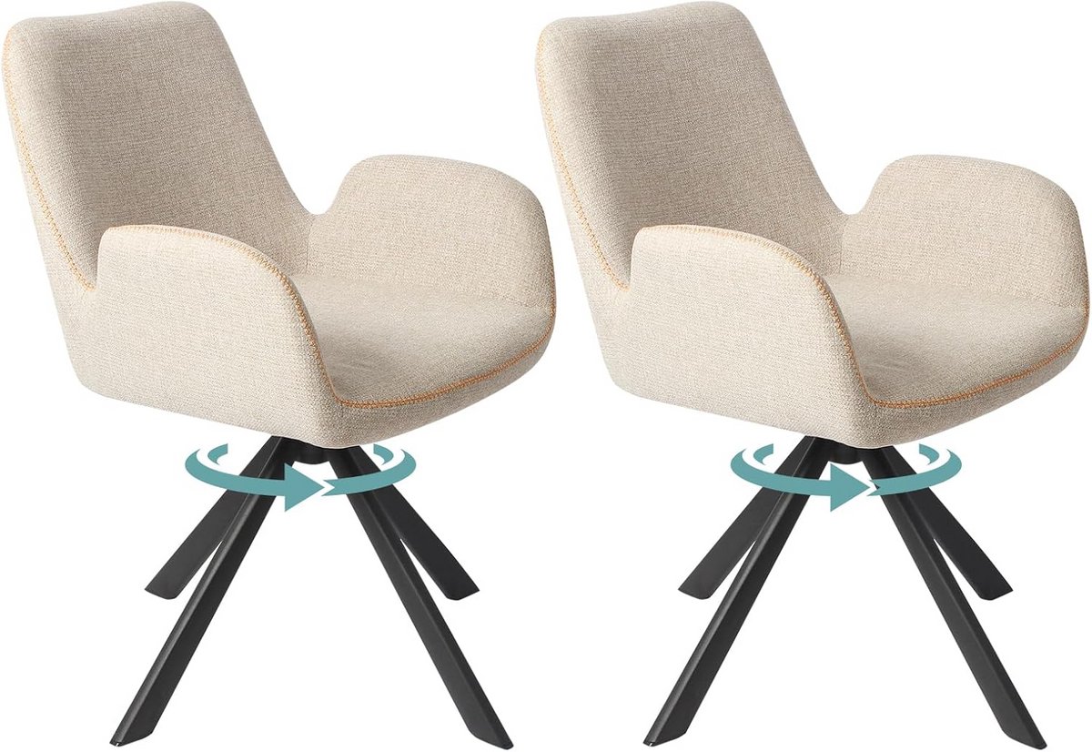 2x Draaibare Eetkamerstoelen Beige Stof met Armleuningen - 360° Ergonomisch Comfort