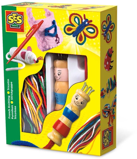 SES Creative - Punniken - set met punnikpopje, pen en draden in verschillende kleuren