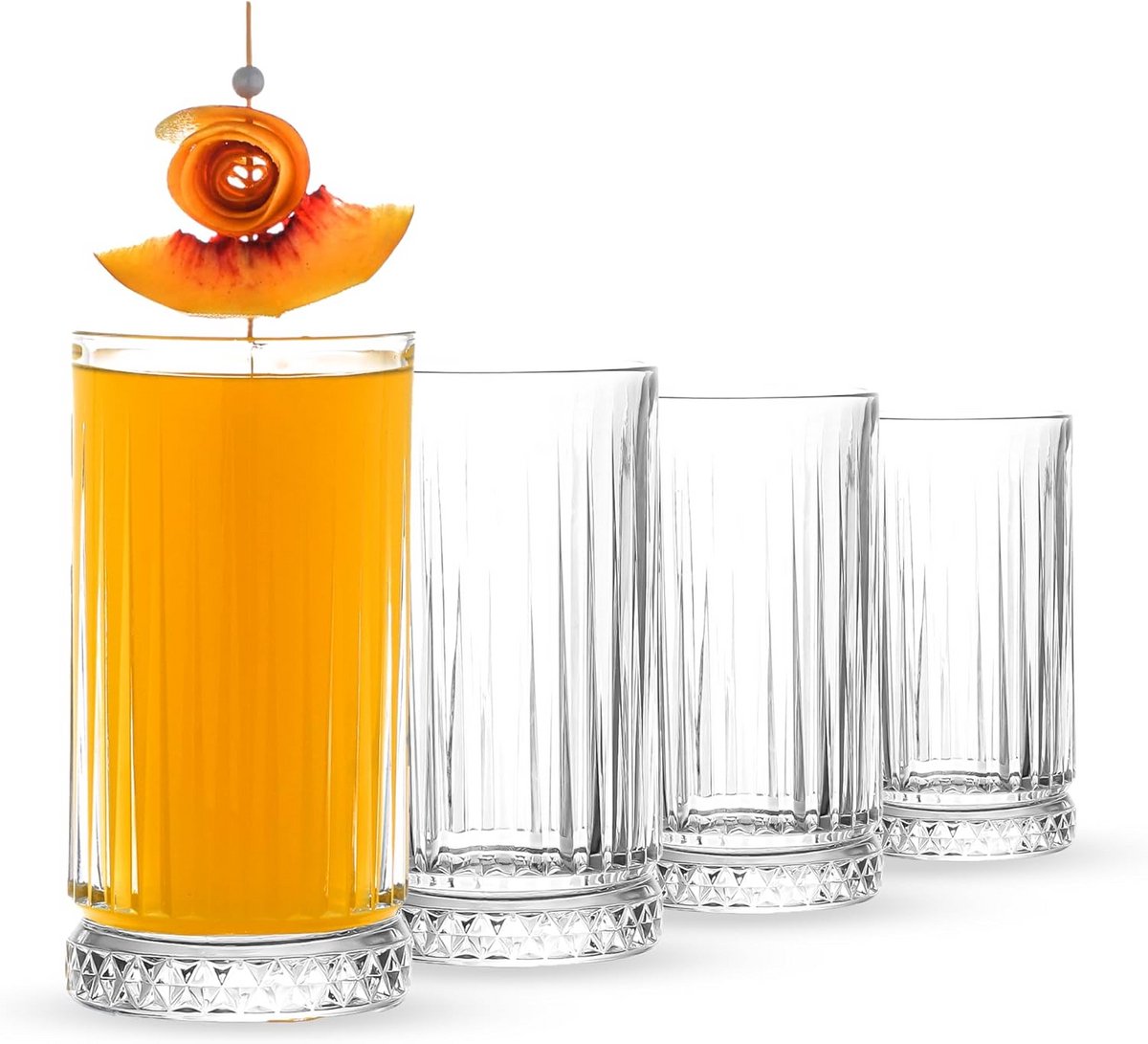 Set van 4 Geribbelde Drinkglazen - Hoge Cocktail- en Waterglazen met Zware Bodem