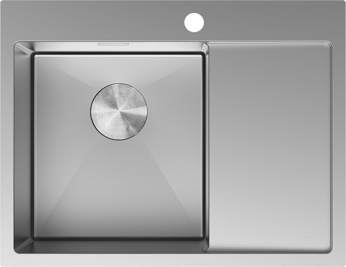 Mexen Exar stalen spoelbak 1-kamer met afdruiprek, links 620 x 480 , inox - 6431621005L-01