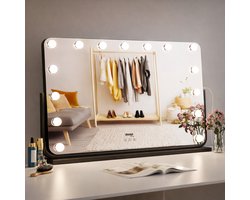 doop Make-up Spiegel met Verlichting 57×48 cm - Hollywood Spiegel – Dimbaar – 3 Lichtkleuren – Kantelbaar – USB Oplaadpoort – Grote Kaptafel Spiegel met Verlichting – Zwart - Valentijnsdag cadeautip!