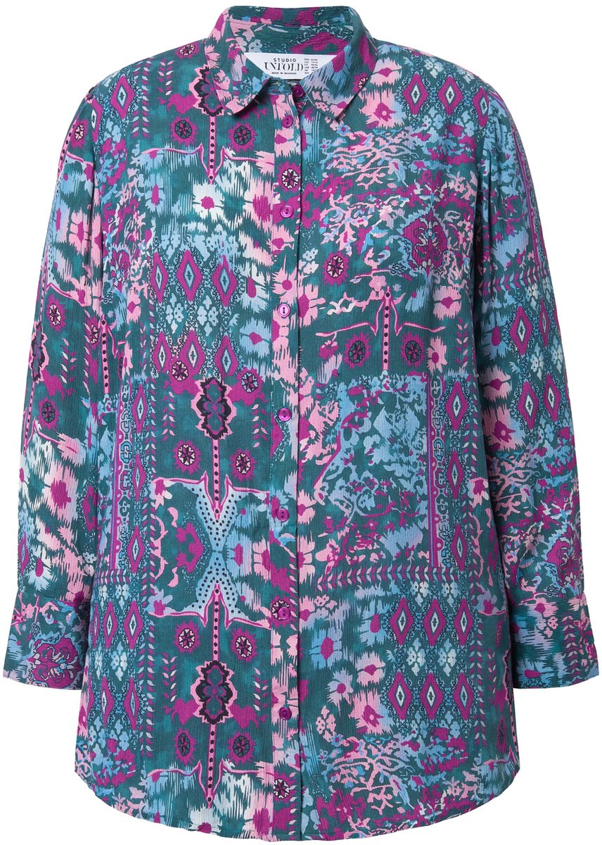 Studio Untold - Dames - Overhemdblouse wijd recht model Flower-print - Braambes - Maat 58+
