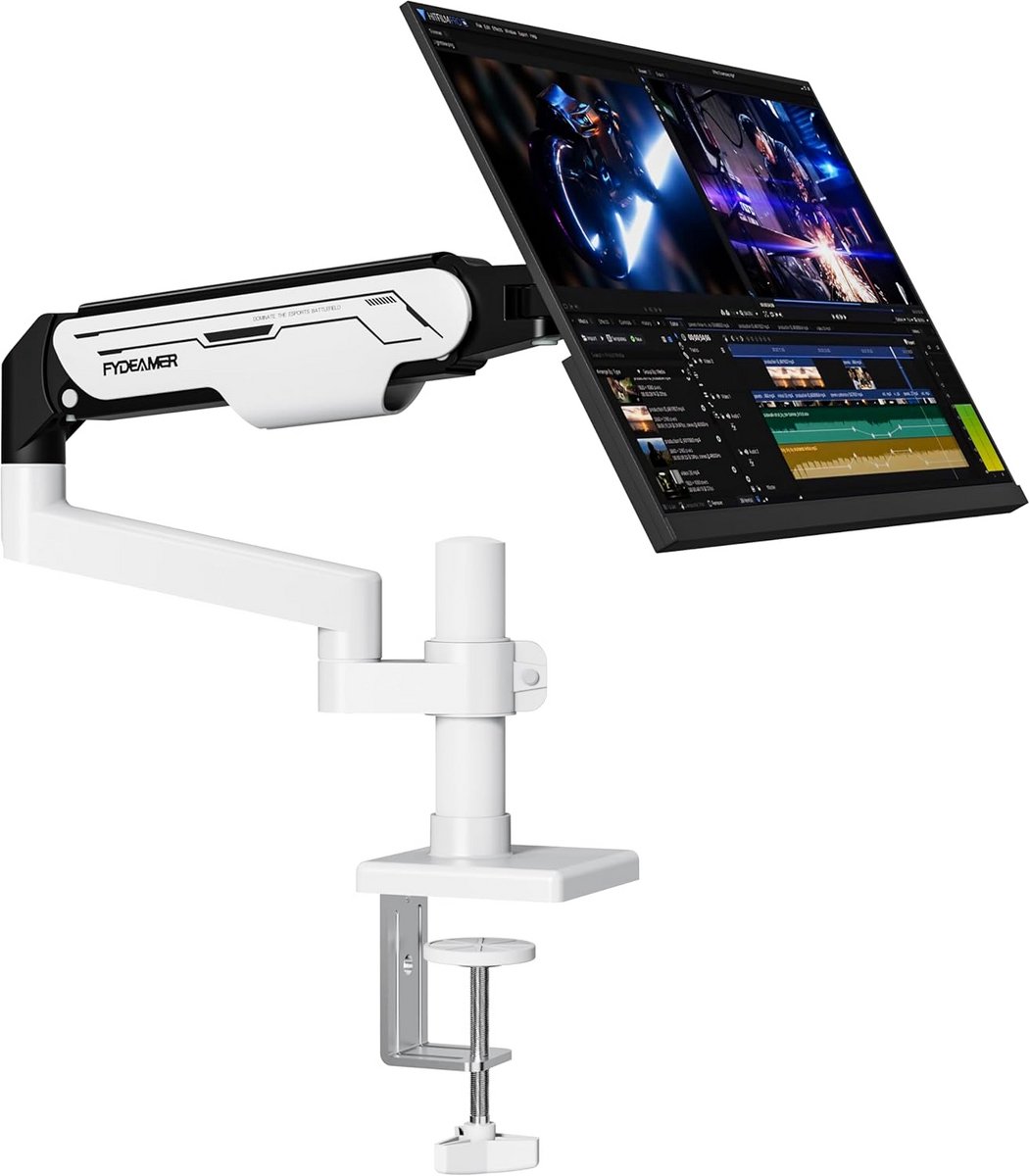 Enkele Monitorarm Wit met Gasveer - Hoogte & Kantelbaar voor 17-32 Inch Schermen tot 9kg