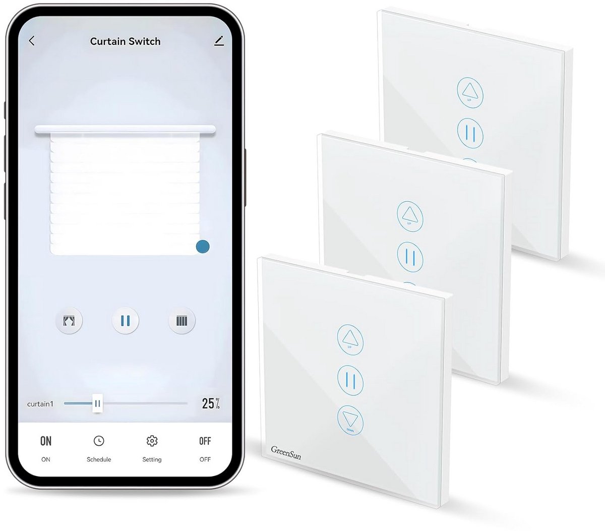 3 Stuks Smart WiFi Rolluikschakelaar - Touch Bediening voor Gordijnen en Zonwering - Compatibel met Alexa & Google Home