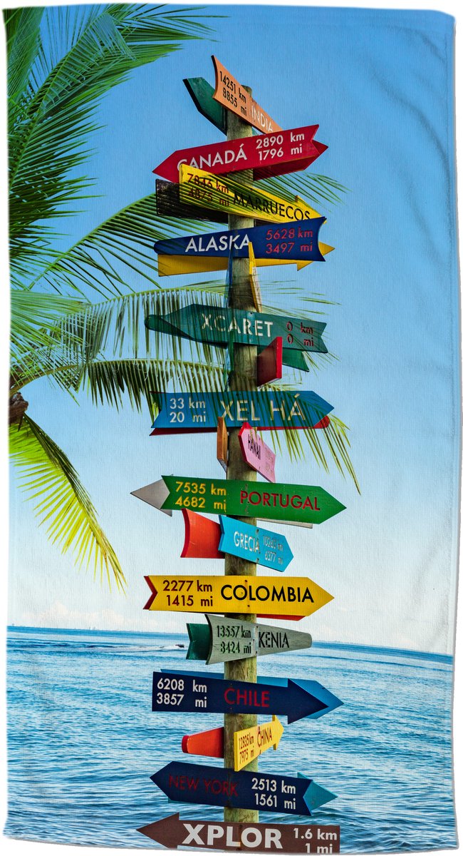 Good Morning Strandlaken "strand wegwijzers" - Multi - (100x180 cm) - Microfiber