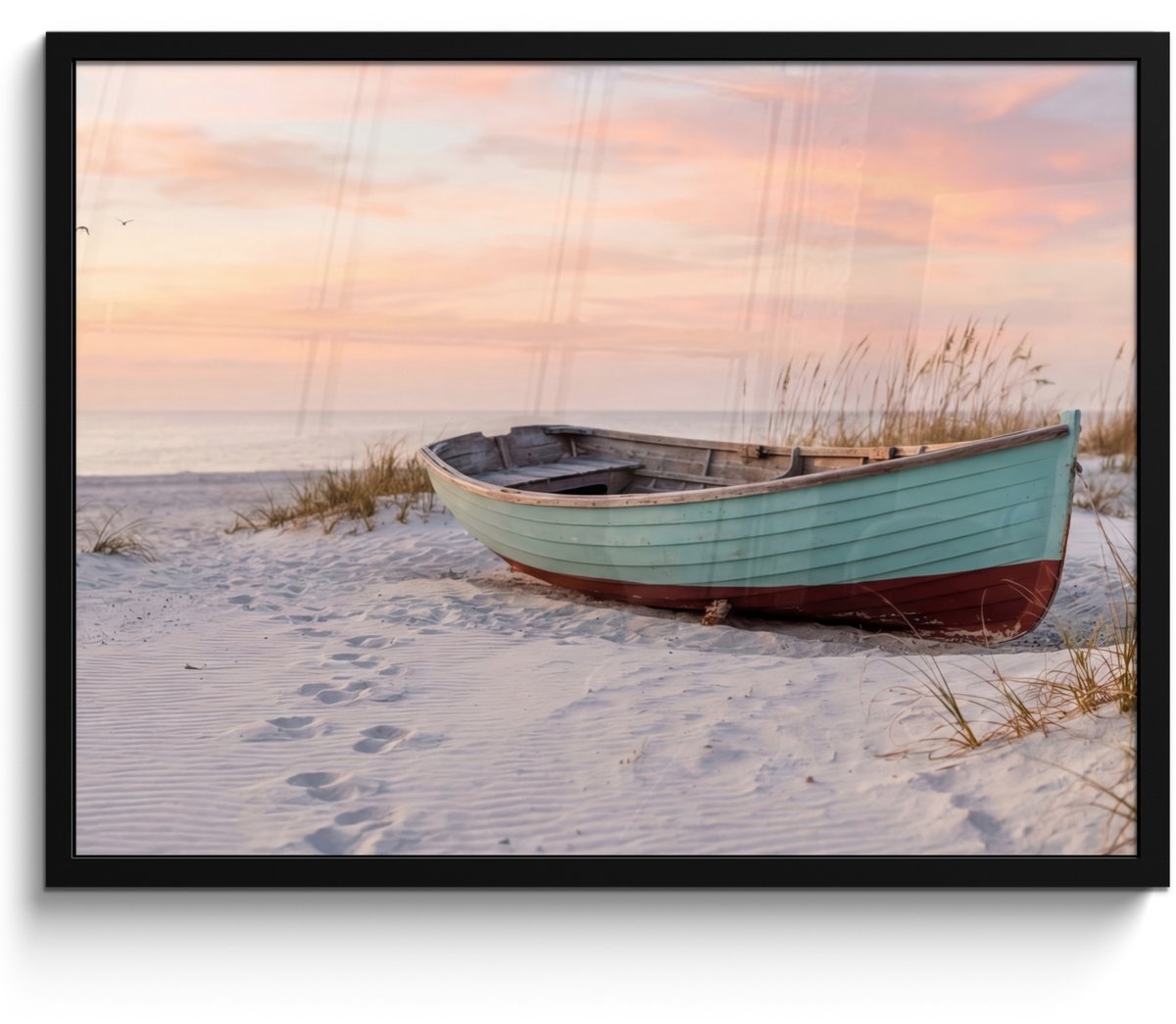 FrameYourWall Poster in lijst - Fotolijst 70x50 cm - Posters - Rustiek - Roeiboot - Zandstrand - Posterlijst zwart - Decoratie - Wanddecoratie woonkamer - Muurdecoratie slaapkamer