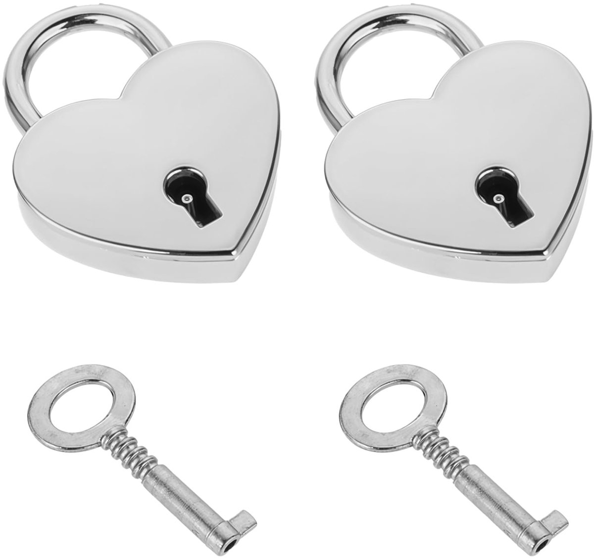 Mini Heart Shaped Lock met Sleutel, Zilverkleurig, Roestvrij Metaal, 2 Stuks - Bescherm je Privacy en Versier je Accessoires