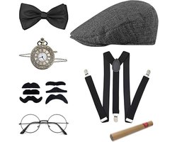 1920S Mafia Outfit - Peaky Blinders Set - Panamahoed Zakhorloge Vleugelvlinder Zelfklevende Snorborstels - 7 Stuk - Carnaval Halloween Zwarte 1920S Mafia Outfit - Peaky Blinders Set - Panamahoed Zakhorloge Vleugelvlinder Zelfklevende Snorborstels - 7 Stuk - Carnaval Halloween Zwarte