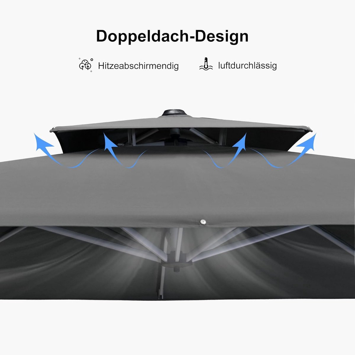 Zweefparasol 300x300 cm XXL – 360° Draaibaar & Kantelbaar met Parasolvoet – UV50+ Waterafstotend Aluminium Tuinparasol met Zwengel – Grijs – Laura