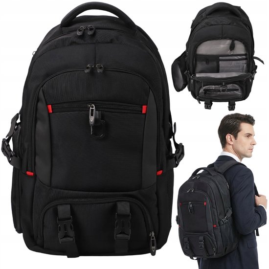 Sportrugzak - Rugzak - Uitbreidbare Laptoprugzak - Zakelijke rugzak - 34-44L - Zwart Polyester - 50x34x26cm - Ademend en waterdicht - Met Schoenenvak & 17.3" Laptopvak