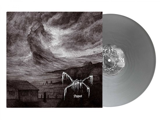 Albumhoes met een grijze vinylplaat, getiteld 'Dypet'. De hoes toont een onheilspellend landschap met een spookachtige figuur in de lucht.