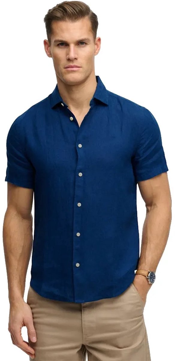Superdry Riviera Linen Overhemd Met Korte Mouwen M Man Blauw