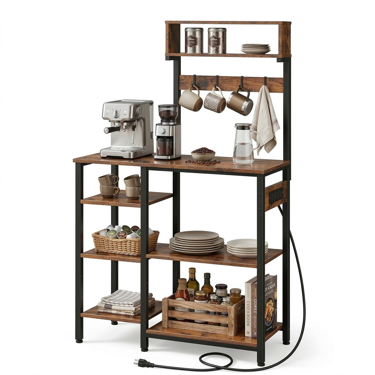 keukenrek - 82x151x40 cm - bruin-zwart - met 3 planken