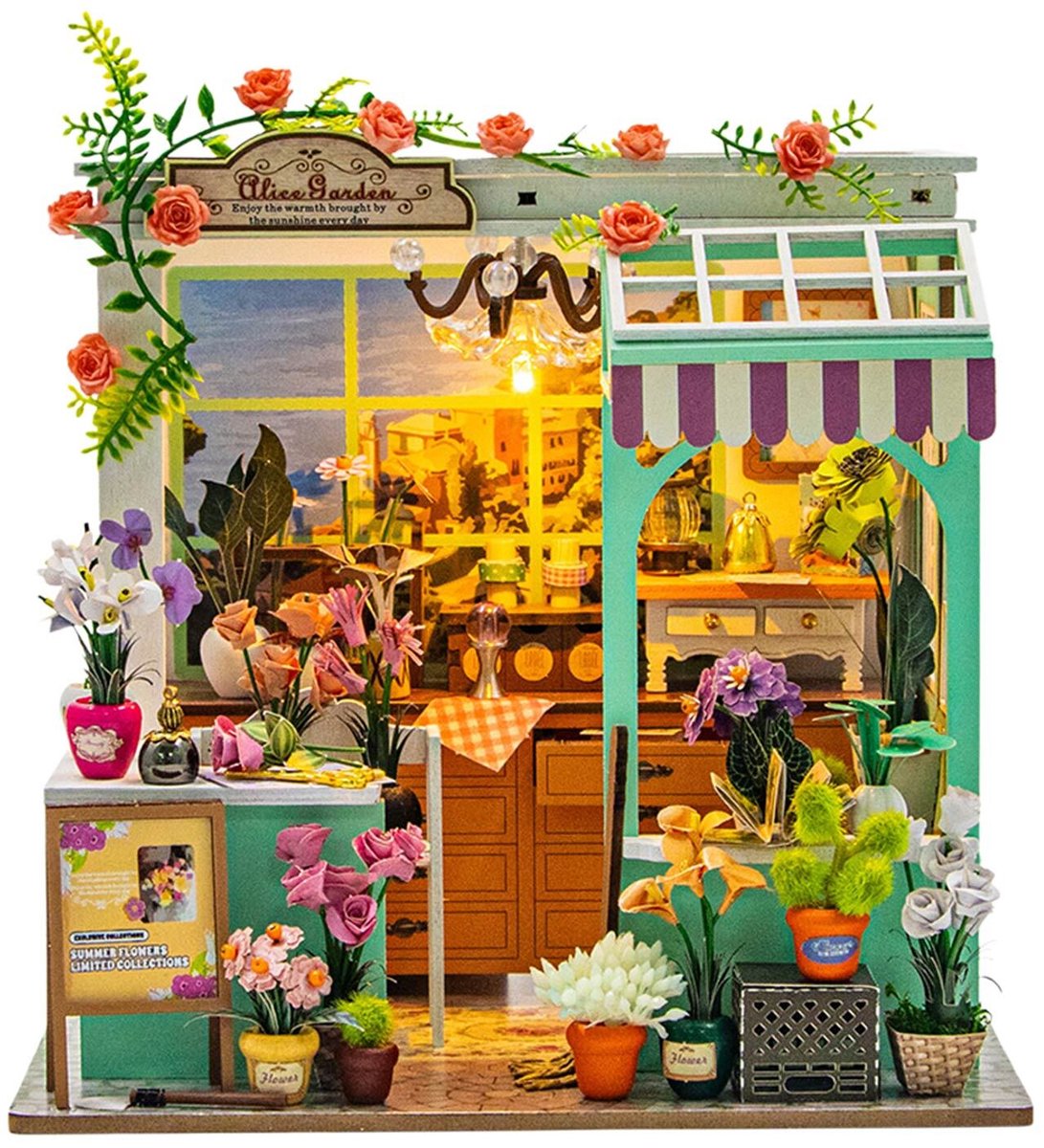 Topmelon Miniatuurhuisje met NFC-recorder - Miniatuur Bouwpakket Bloemenwinkel - Modelbouw - Modelbouwpakket - 3D Houten Puzzel - DIY Bouwpakket Volwassenen - Constructiespeelgoed