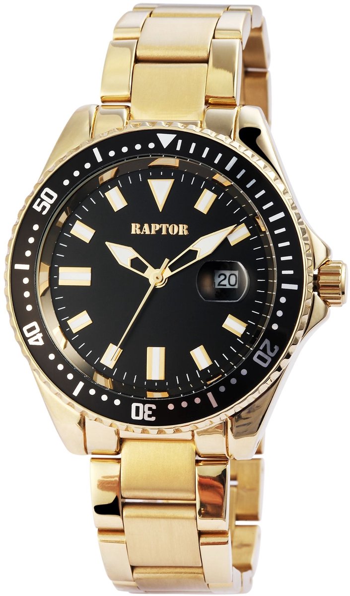 Raptor Herenhorloge van roestvrij staal Serieus met roestvrijstalen band, datumweergave, mineraalglas