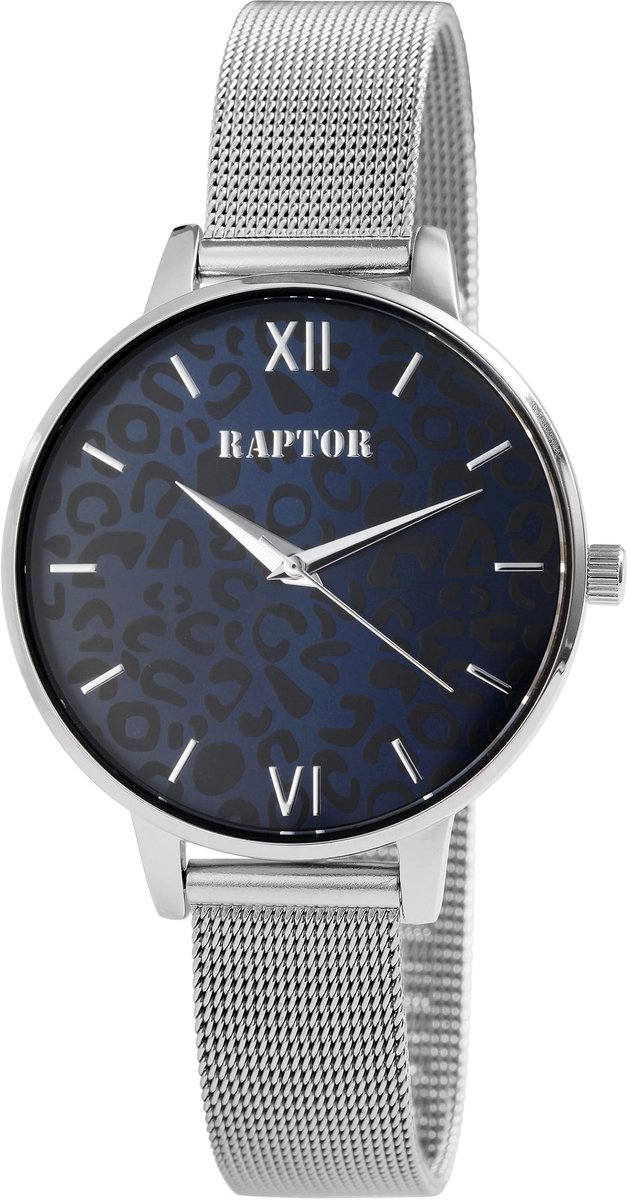 Raptor dameshorloge roestvrij staal Leonie met Milanese armband, 3 ATM, luipaardprint