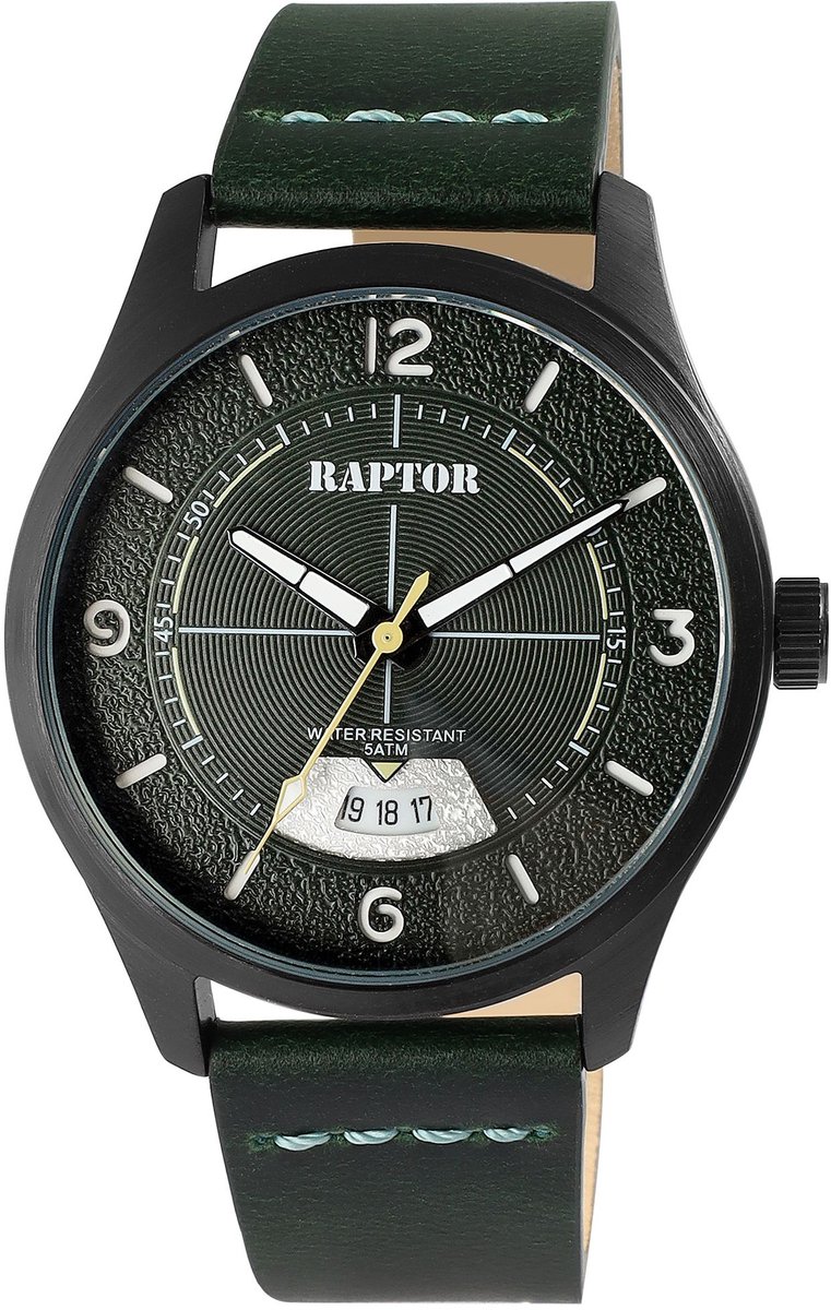 Raptor herenhorloge echt leer Falkor, datumaanduiding