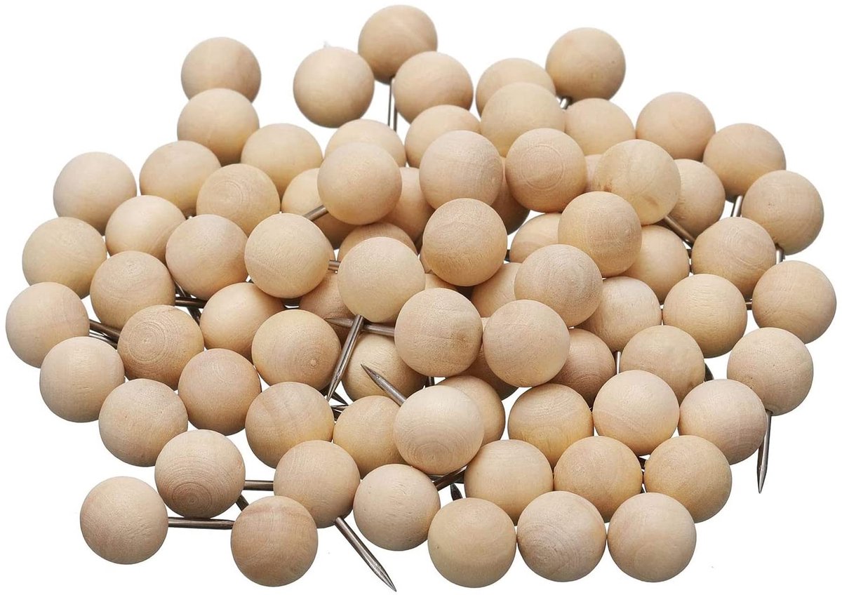 Houten Push Pins - Duimspijkers met Ronde Kop - 100 Stuks 20x10mm