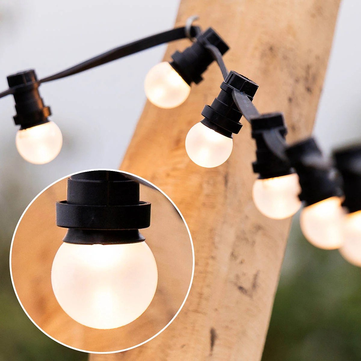 LumenXL - Lichtsnoer voor buiten - Koppelbaar - 10 meter 20 fittingen - 1,5 watt 2650K LED lampen - matte kap