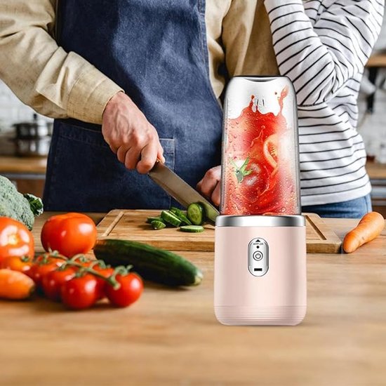 Draagbare blender - smoothie blender to go voor shakes en vers fruit - 6 messen, USB oplaadbaar - roze - 19,5 x 8,5 x 8,5 cm - ABS voor thuis, werk en onderweg van Merkloos — afbeelding 4