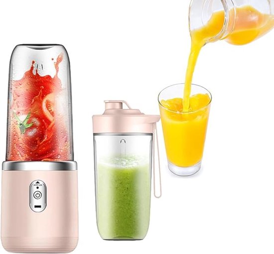 Draagbare blender - smoothie blender to go voor shakes en vers fruit - 6 messen, USB oplaadbaar - roze - 19,5 x 8,5 x 8,5 cm - ABS voor thuis, werk en onderweg van Merkloos — afbeelding 3