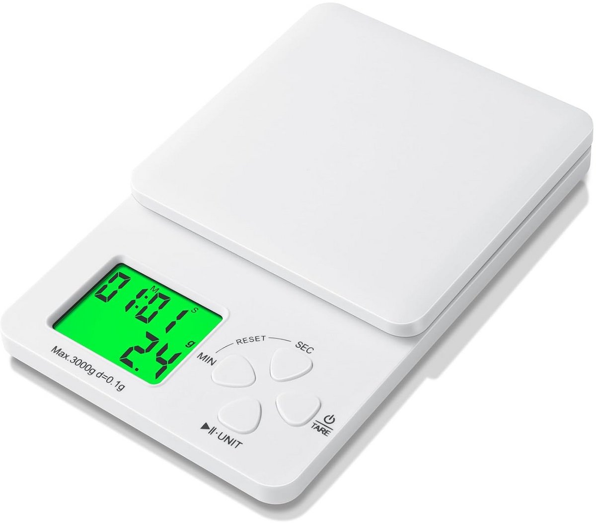 Precisie Digitale Keukenweegschaal met Timer - 3 kg Capaciteit en Hoge Nauwkeurigheid
