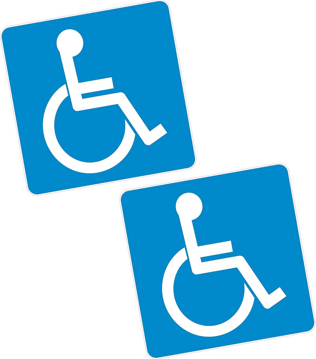 Set van 2 Invaliditeitssticker Blauwe Parkeerbadge 100mm Vierkant